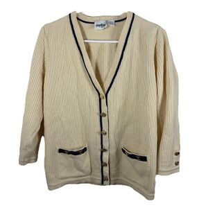 Vintage Knights 80s 90s Cardigan Sweater Equestrian Cream Merino Wool Lady READ